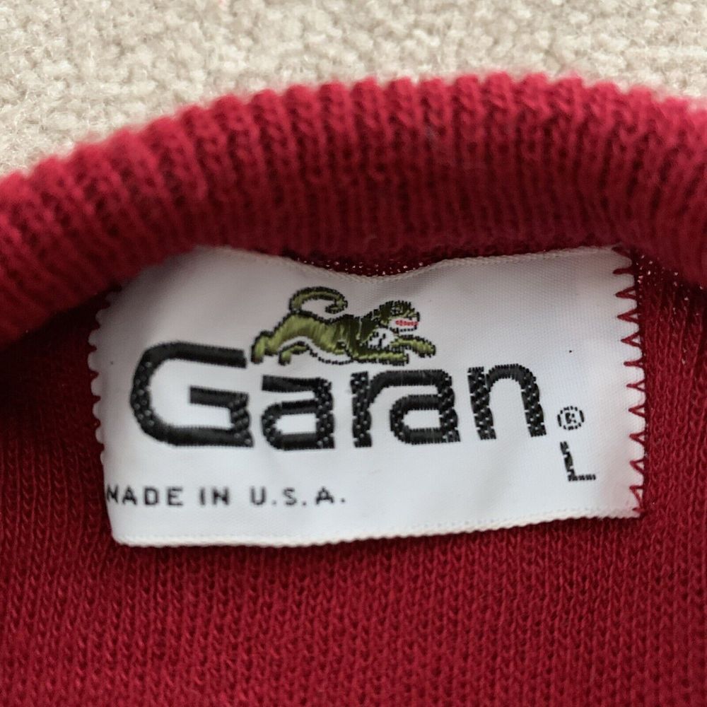 Garan Embroidered Sweater Pullover V Neck Tiger Logo L Red Made in USA Acrylic - Picture 3 of 8